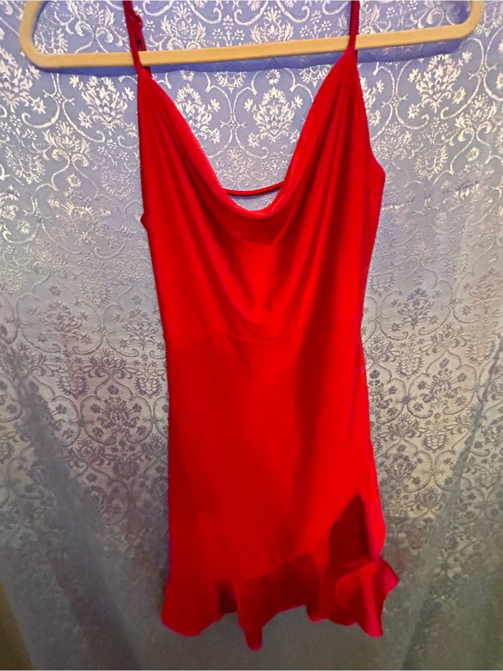 Red Cowl Neck Slip Dress - Women's Satin Evening Dress